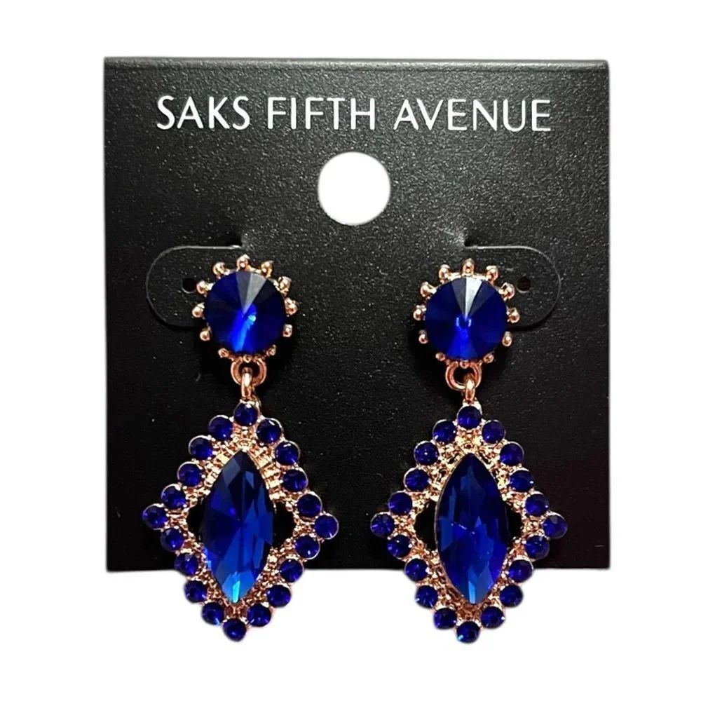 Saks Fifth Avenue Cobalt Blue Crystal Drop Earrings with Gold-Tone Setting